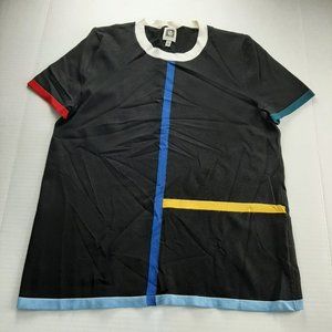 Anne Klein Women's Short Sleeve Sweater Size Medium Black Colorblock Knit